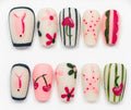 Isla handcrafted press-on nails in pink, blue, green & white | Eleanor May Collective