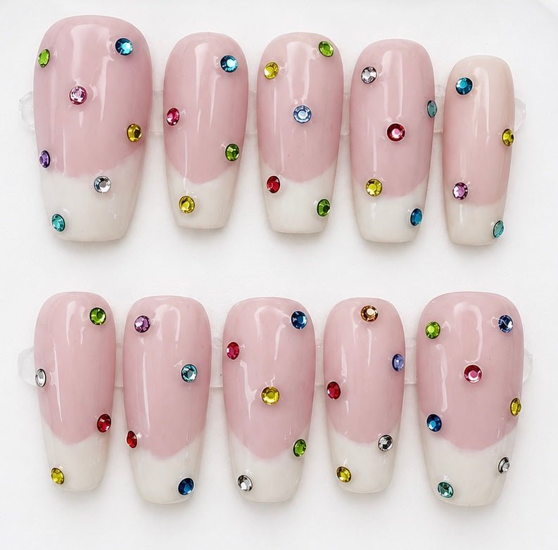 Mabel handcrafted press-on nails — natural with white French tips & gems | Eleanor May Collective