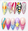 Rose handcrafted press-on nails in blue, yellow, orange, pink & purple | Eleanor May Collective