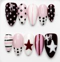 Willow handcrafted press-on nails in burgundy, pink, white & black | Eleanor May Collective